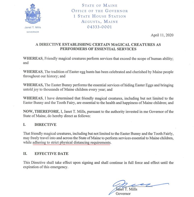 decizie guvernator Maine SUA activitate profesională esențială Iepuraș Paște
