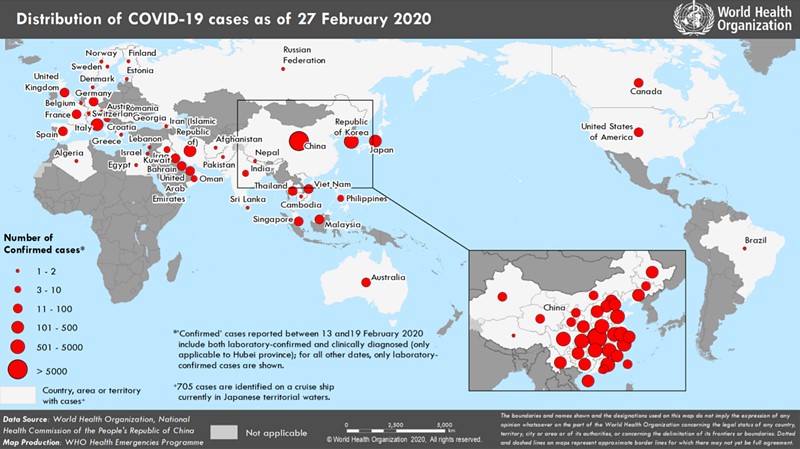 harta cazuri confirmate coronavirus wuhan 27 februarie 2020